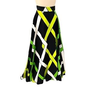 VTG Leona Finland Muoti-Tuote Green Lattice Maxi Cotton Skirt 1970s S/M C28